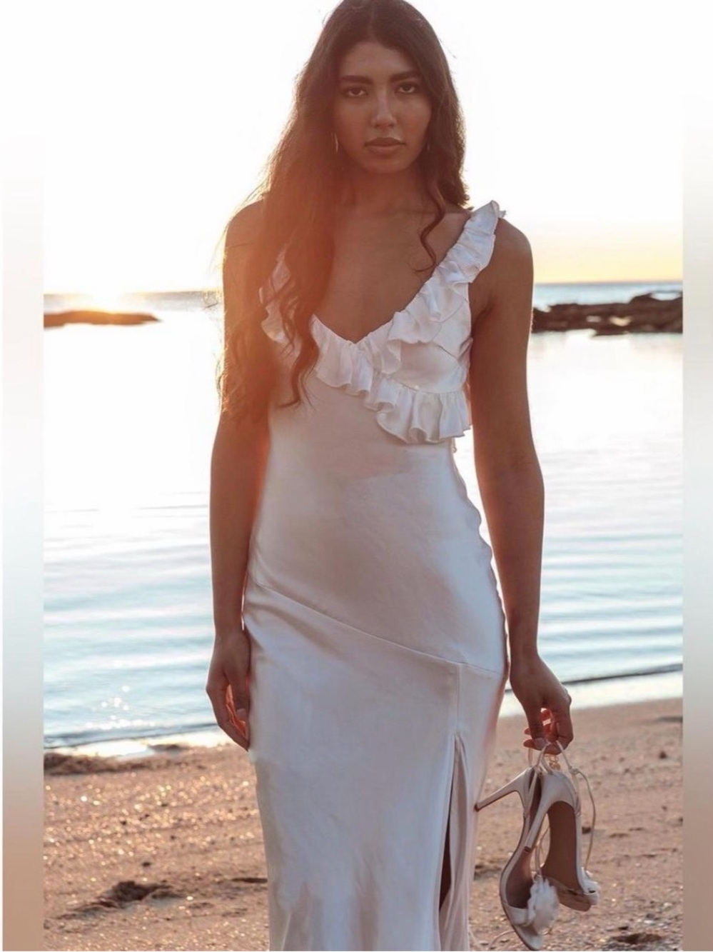 Silky Cream Ruffle V-Neck Camisole
